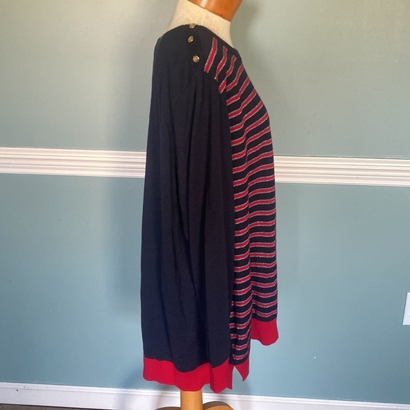 TALBOTS NAVY BLUE, RED,SILVER SPARKLE STRIPED SWEATER SIZE 3X. Holiday nautical - Picture 5 of 9
